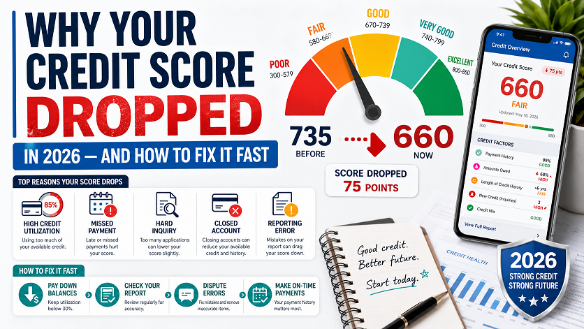 Why your credit score dropped in 2026 — 9 causes and fastest fixes